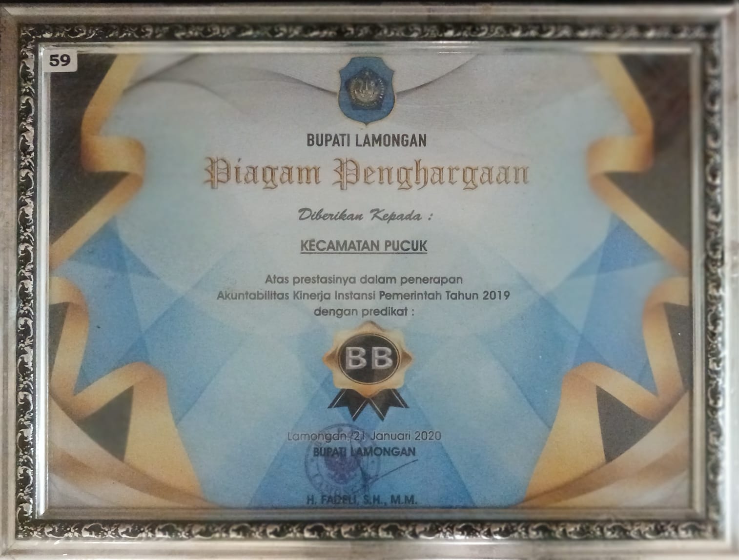 Foto: Penghargaan Prestasi Kecamatan Pucuk Dalam Penerapan Akuntabilitas Kinerja Instansi Pemerintah di Tahun 20219