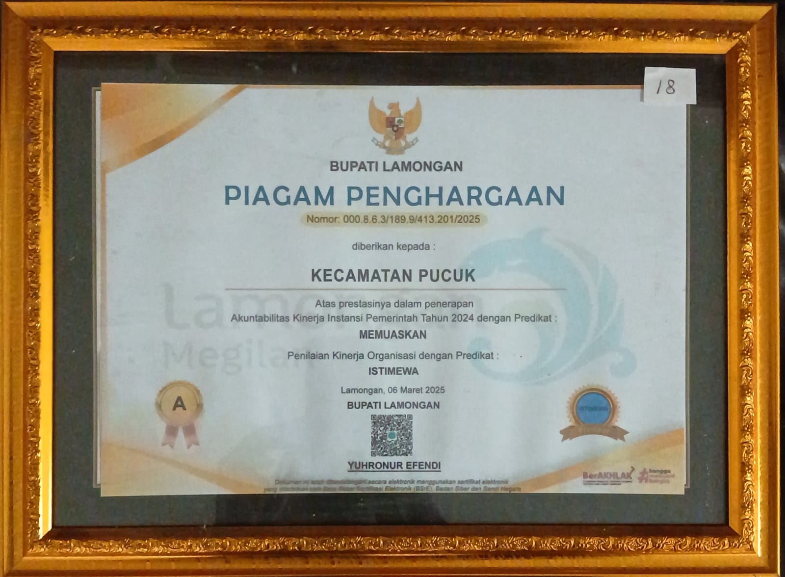 Foto: Penghargaan Prestasi Kecamatan Pucuk Dalam Penerapat Akuntabilitas Kinerja Instansi Pemerintah Tahun 2024