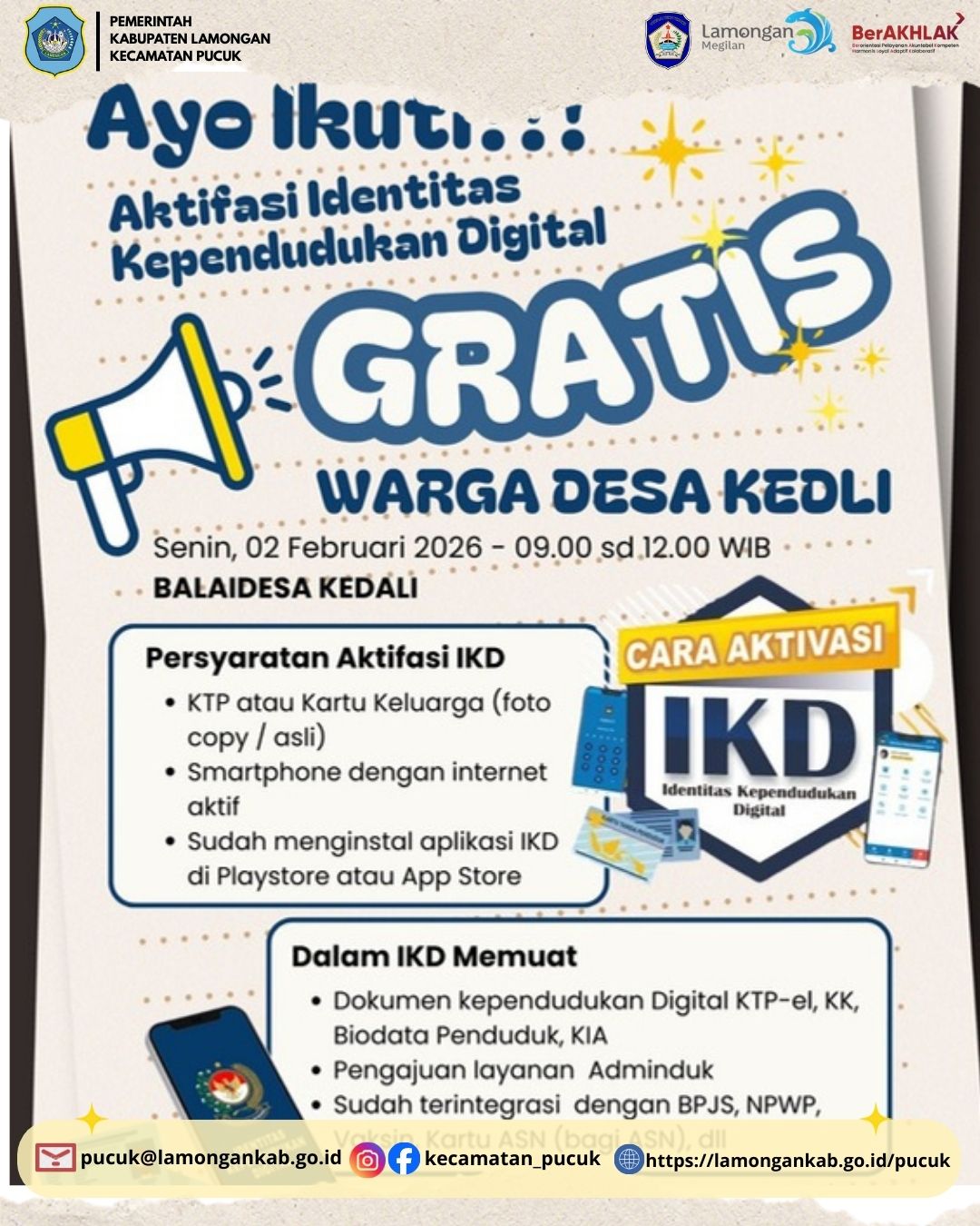 Foto: Pengumuman Kegiatan Pendaftaran Identitas Kependudukan Digital (IKD) Tahun 2026 Di Desa Kedali Kec. Pucuk Kab. Lamongan