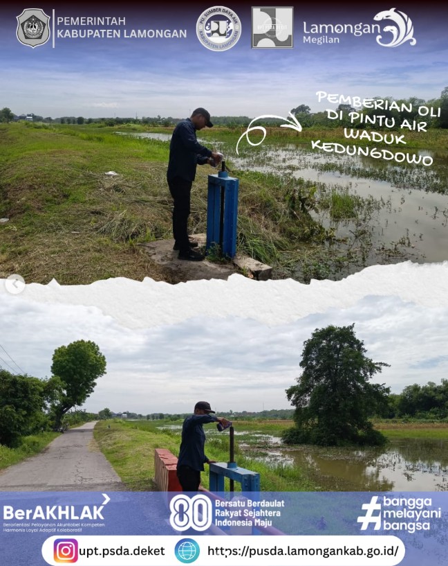 Foto: Kegiatan Pemeliharaan Rutin Pembersihan Rumput dan Pemberian Oli oleh Juru UPT PSDA Deket di Kembangbahu