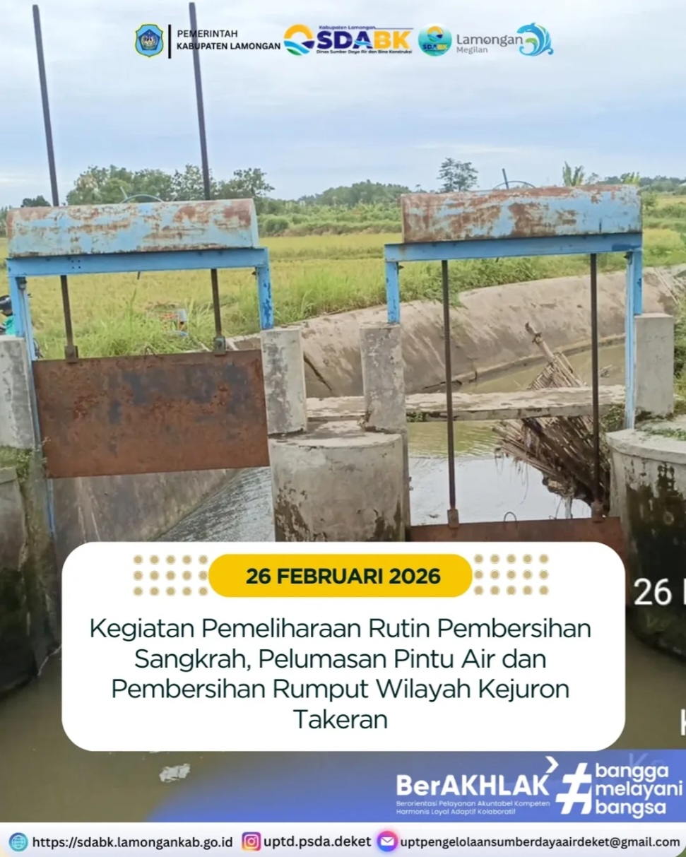 Foto: Pemeliharaan Rutin Pembersihan Sangkrah, Pelumasan Pintu Air, dan Pembersihan Rumput Wilayah Kejuron Takeran