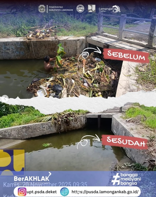 Foto: Kegiatan Rutin Penanganan Sampah di Saluran Primer Area Kembangbahu II oleh Juru UPT PSDA Deket