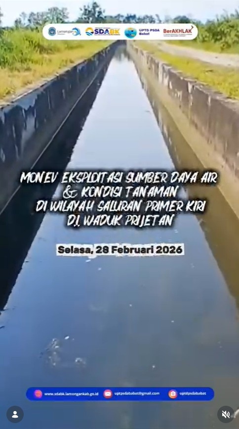 Foto: Monev eksploitasi sumber daya air serta pengecekan kondisi tanaman di wilayah Saluran Primer Kiri Daerah Irigasi Waduk Prijetan, Kecamatan Kedungpring.