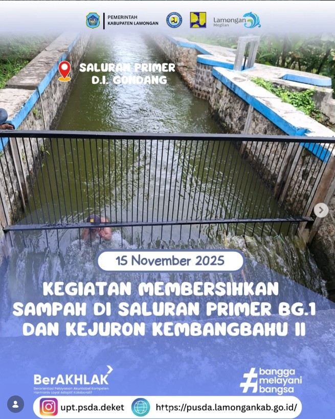 Foto: Kegiatan Membersihkan Sampah di Saluran Primer BG.1 dan Kejuron Kembangbahu II