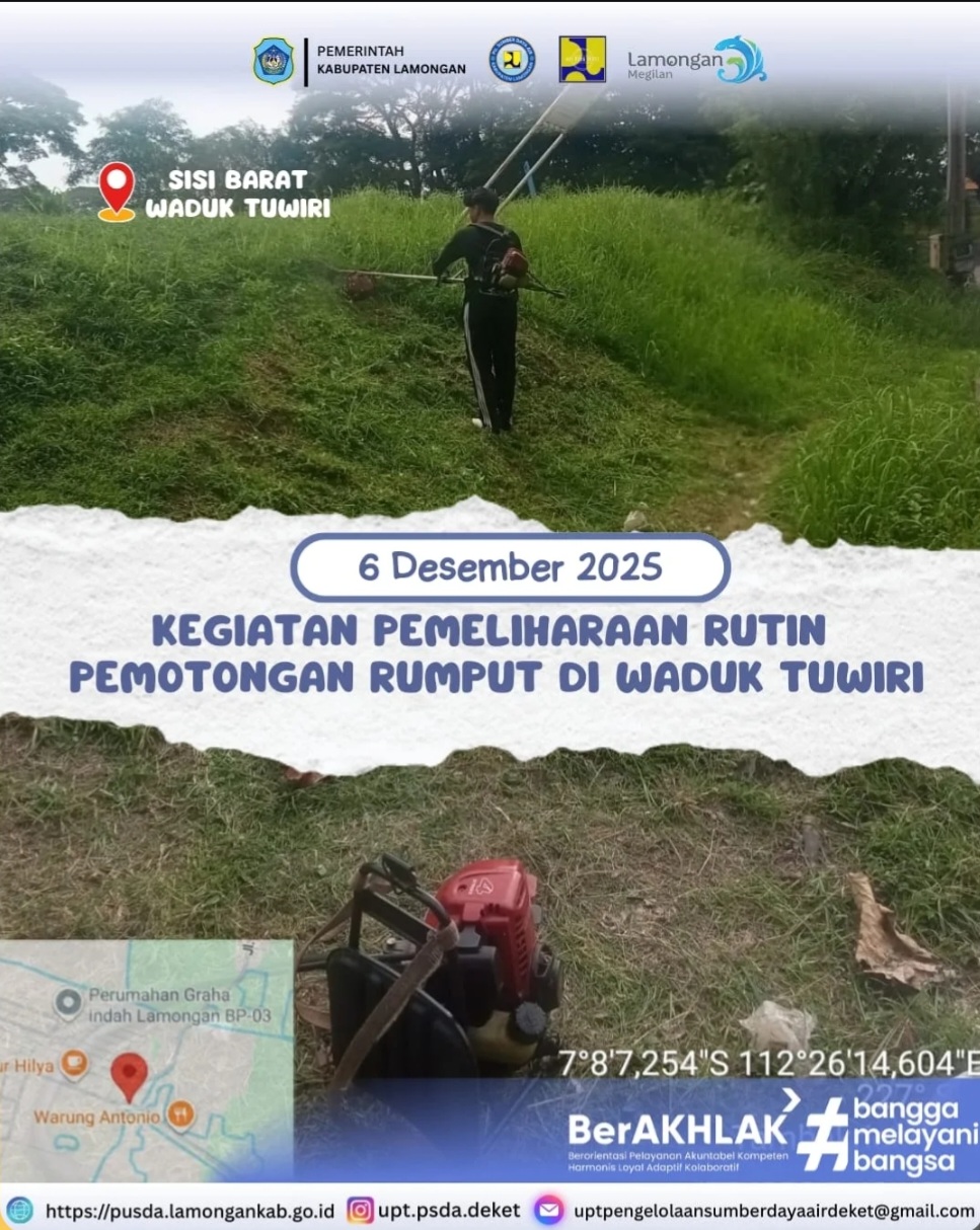 Foto: Kegiatan Pemeliharaan Rutin Pemotongan Rumput di Waduk Tuwiri