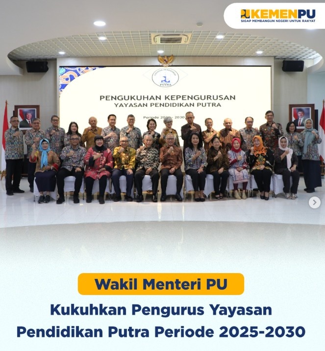 Foto: Wakil Menteri Pekerjaan Umum (PU), Diana Kusumastuti, mengukuhkan pengurus Yayasan Pendidikan Putra (YPP) periode 2025–2030 pada Rabu (05/06) di Kantor Kementerian PU, Jakarta.