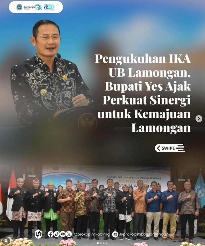 Foto: Pengukuhan IKA UB Lamongan, Bupati Yes Ajak Perkuat Sinergi untuk Kemajuan Lamongan