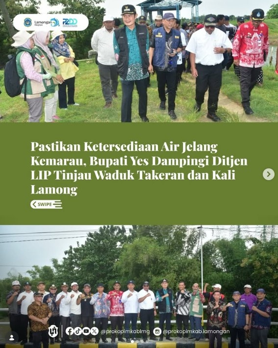Foto: Pastikan Ketersediaan Air Jelang Kemarau, Bupati YES Dampingi Ditjen LIP Tinjau Waduk Takeran dan Kali Lamong