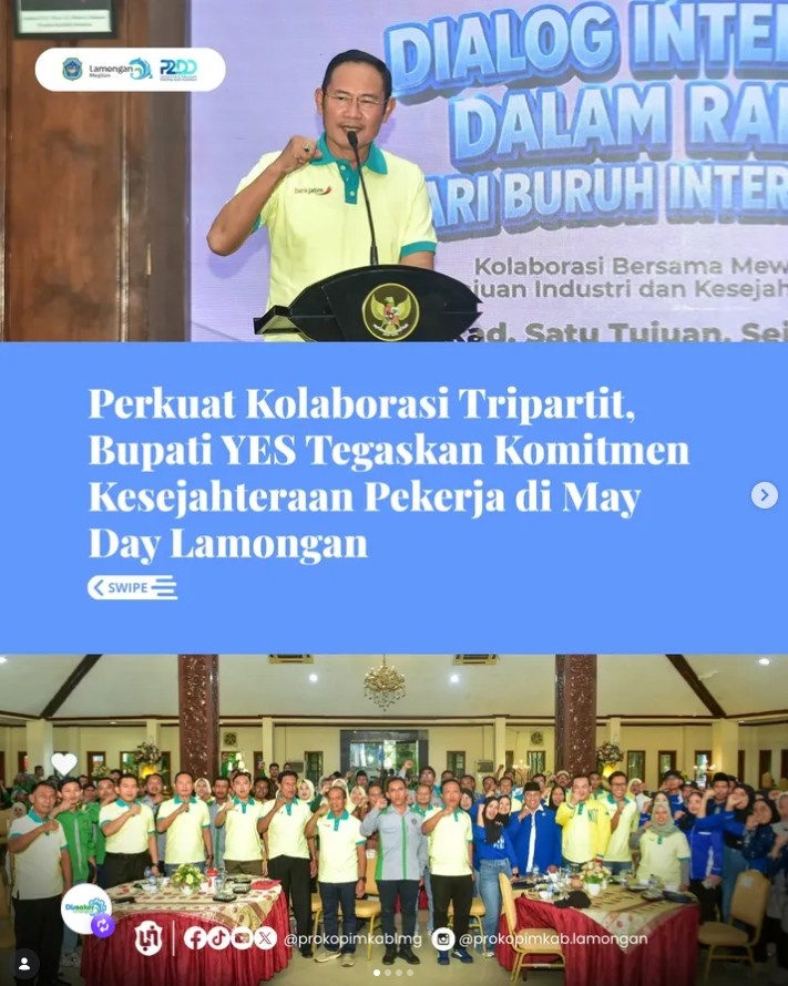 Foto: Perkuat Kolaborasi Tripartit, Bupati YES Tegaskan Komitmen Kesejahteraan Pekerja di May Day Lamongan