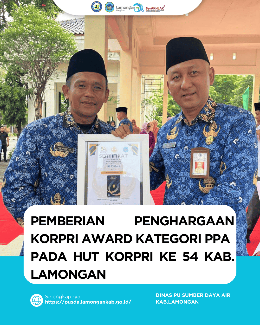 Pemberian penghargaan korpri award kategori PPA pada HUT KORPRI ke 54 Kab. Lamongan