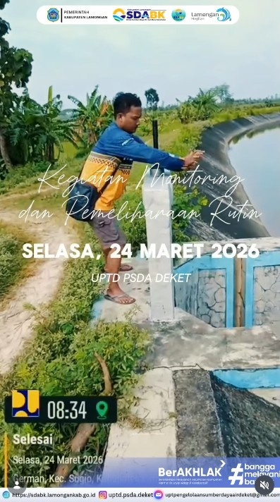 Foto: Monitoring dan Pemeliharaan Rutin Saluran Primer D.I. Waduk Gondang di Desa Gondang Lor, Sugio, Lamongan