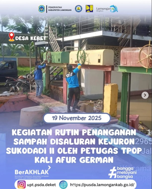 Foto: Kegiatan Rutin Penanganan Sampah Disaluran Kejuron Sukodadi II oleh Petugas TPOP Kali Afour German
