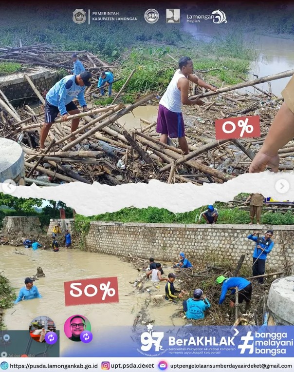 Foto: Kegiatan Kerja Bakti Gabungan Antara TPOP PUSDA Jatim dan Juru Wilayah Kemantren Joto II di Dam Sekarputih Dusun Balung