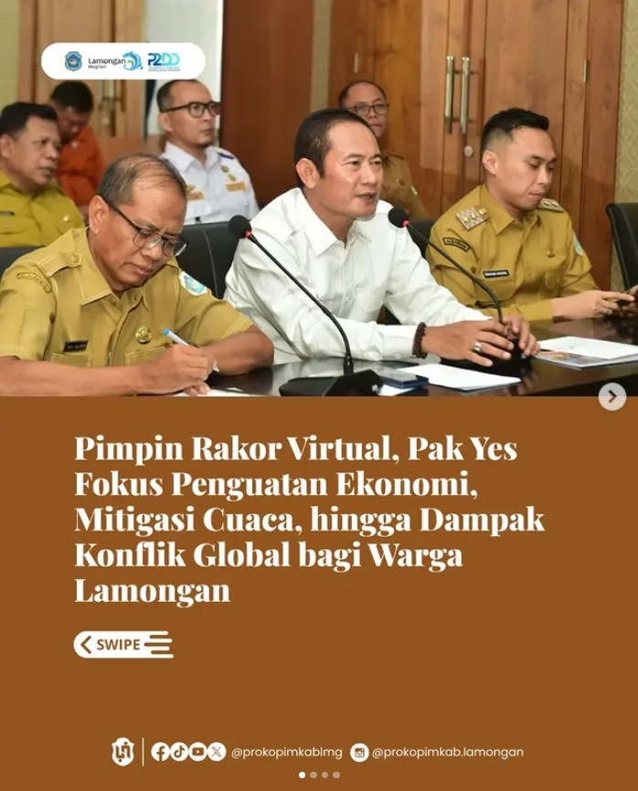 Foto: Pimpin Rakor Virtual, Pak Yes Fokus Penguatan Ekonomi, Mitigasi Cuaca, hingga Dampak Konflik Global bagi Warga Lamongan