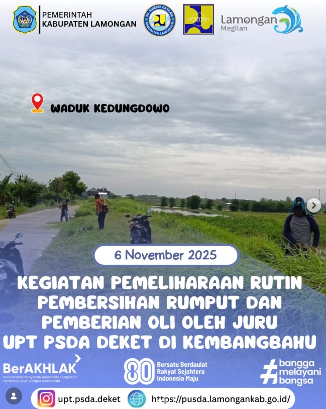 Foto: Kegiatan Pemeliharaan Rutin Pembersihan Rumput dan Pemberian Oli oleh Juru UPT PSDA Deket di Kembangbahu