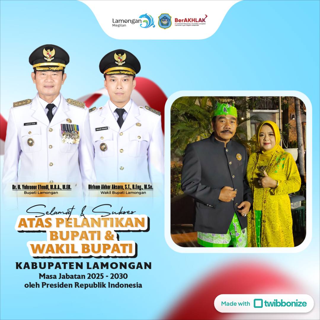 SELAMAT DAN SUKSES ATAS PELATIKAN BUPATI DAN WAKIL BUPATI LAMONGAN PERIODE 2025_2029 OLEH PRESIDEN REPUBLIK INDONESIA.