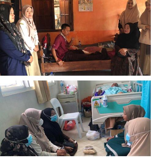 Ketua Darma Wanita PU Sumber Daya Air mengunjungi kediaman Mas Ahmad UPT Kuro karena kecelakaan saat hendak pulang ke rumah usai mengikuti pengarahan di kantor terkait P3K