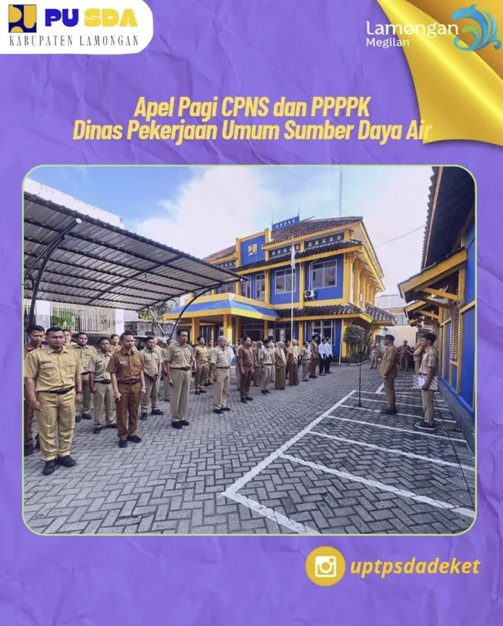Giat apel pagi seluruh CPNS dan PPPK dihalaman kantor Dinas Pekerjaan Umum SDA Kabupaten Lamongan...