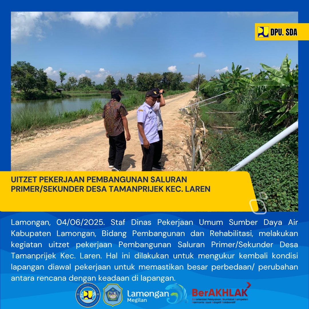 KEGIATAN UITZET PEKERJAAN PEMBANGUNAN SALURAN PRIMER/SEKUNDER DESA TAMANPRIJEK KEC. LAREN