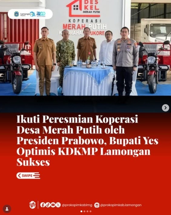 Foto: Ikuti Peresmian Koperasi Desa Merah Putih oleh Presiden Prabowo, Bupati Yes Optimis KDKMP Lamongan Sukses