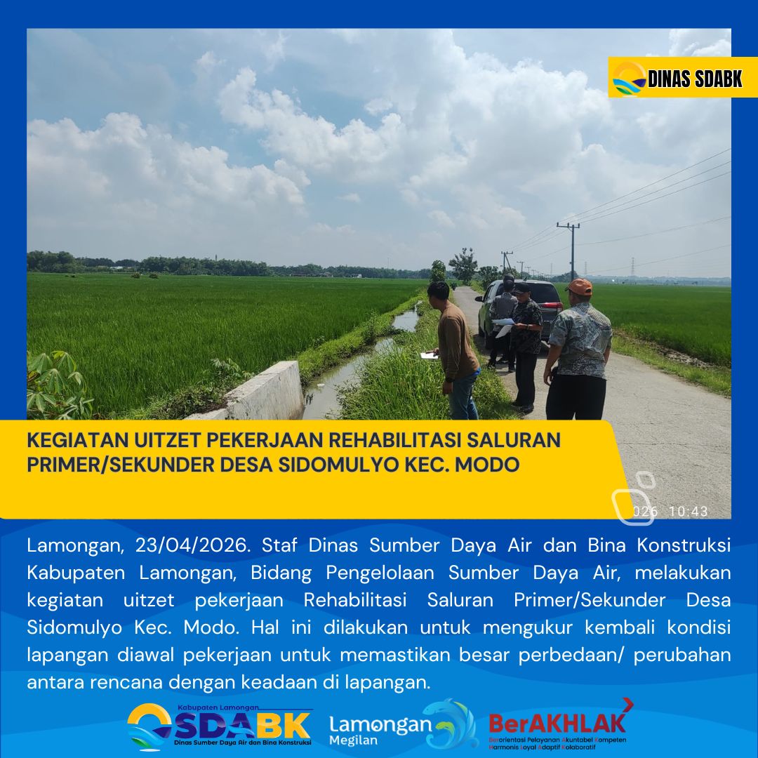 Foto: KEGIATAN UITZET PEKERJAAN REHABILITASI SALURAN PRIMER/SEKUNDER DESA SIDOMULYO KEC. MODO