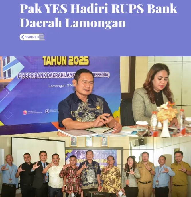 Foto: Bupati Lamongan Yuhronur Efendi menghadiri Rapat Umum Pemegang Saham (RUPS) Tahunan dan Keuangan Tahun Buku 2025 PT BPR Bank Daerah Lamongan (Perseroda) yang digelar di Tanjung Kodok Beach Resort