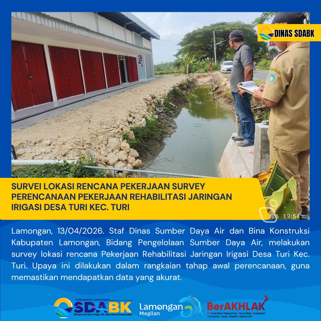Foto: SURVEI LOKASI RENCANA PEKERJAAN SURVEY PERENCANAAN PEKERJAAN REHABILITASI JARINGAN IRIGASI DESA TURI KEC. TURI