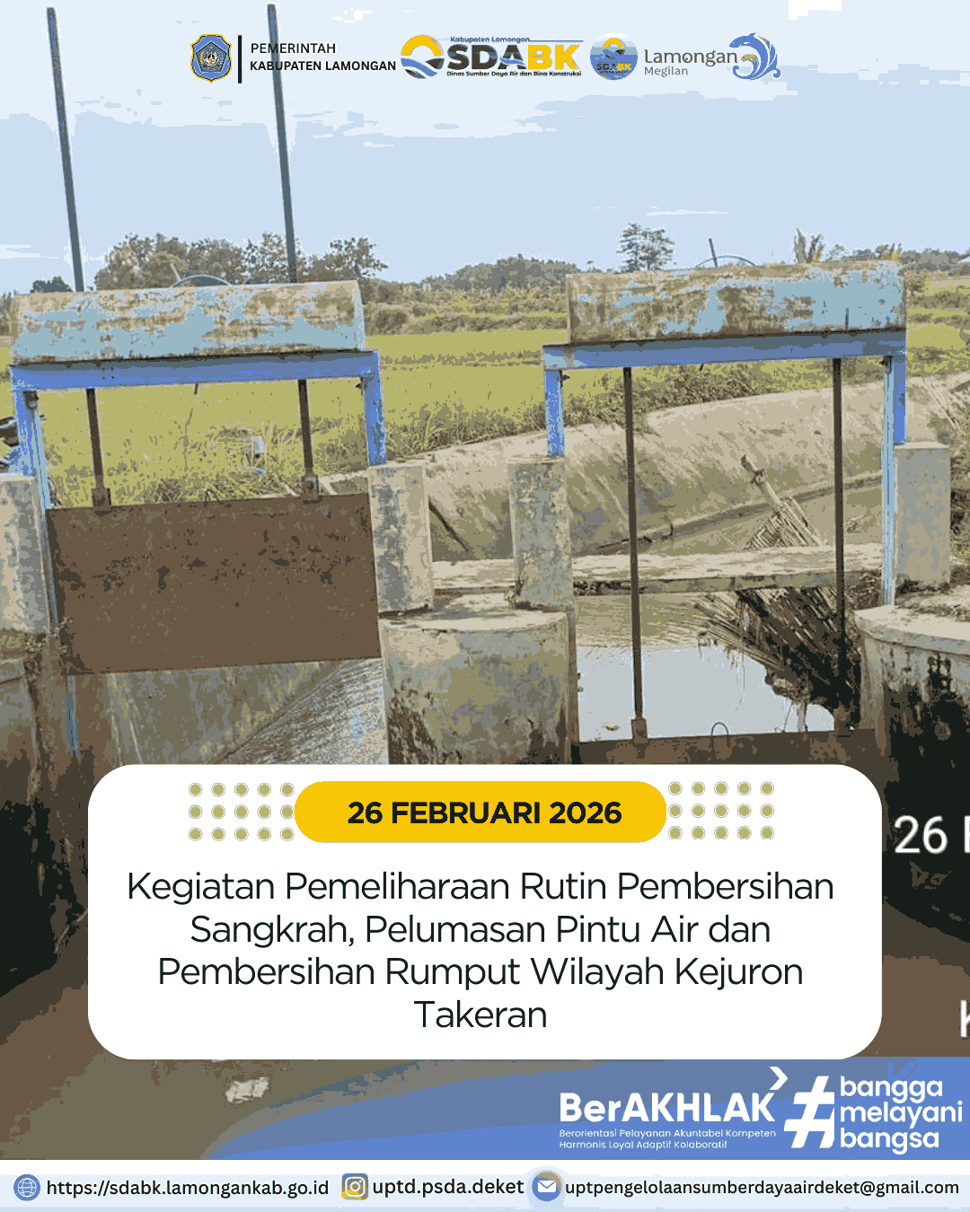 Foto: Kegiatan Pemeliharaan Rutin Pembersihan Sangkrah, Pelumasan Pintu Air dan Pembersihan Rumput Wilayah Kejuron Takeran
