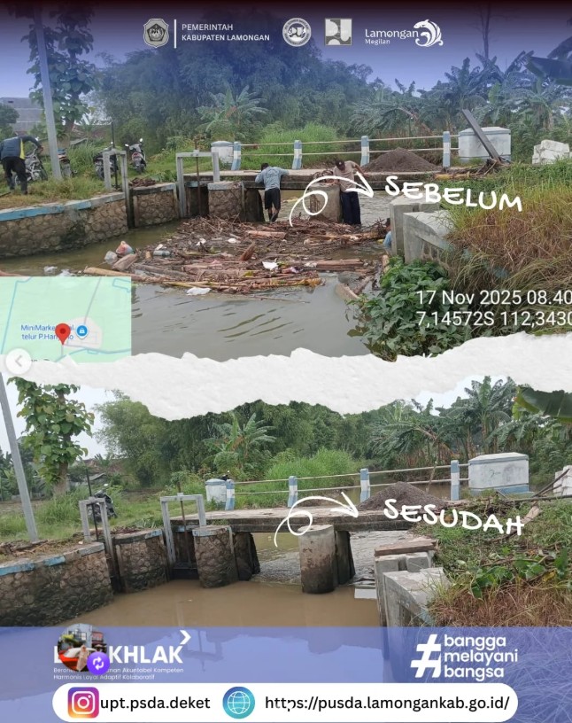 Foto: Kegiatan Penanganan Sampah Kejuron Sukodadi II di kali Sidowayah oleh Juru UPT PSDA Deket