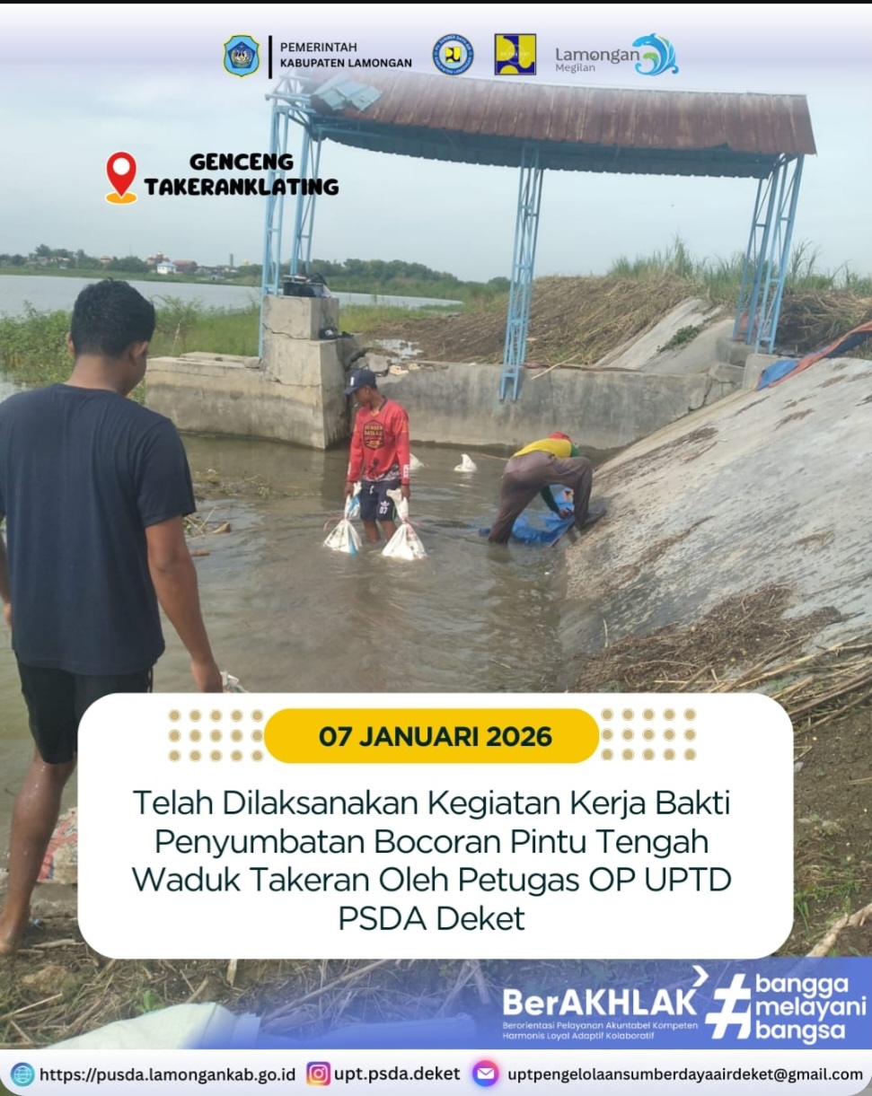 Foto: Kegiatan Kerja Bakti Penyumbatan Bocoran Pintu Tengah Waduk Takeran