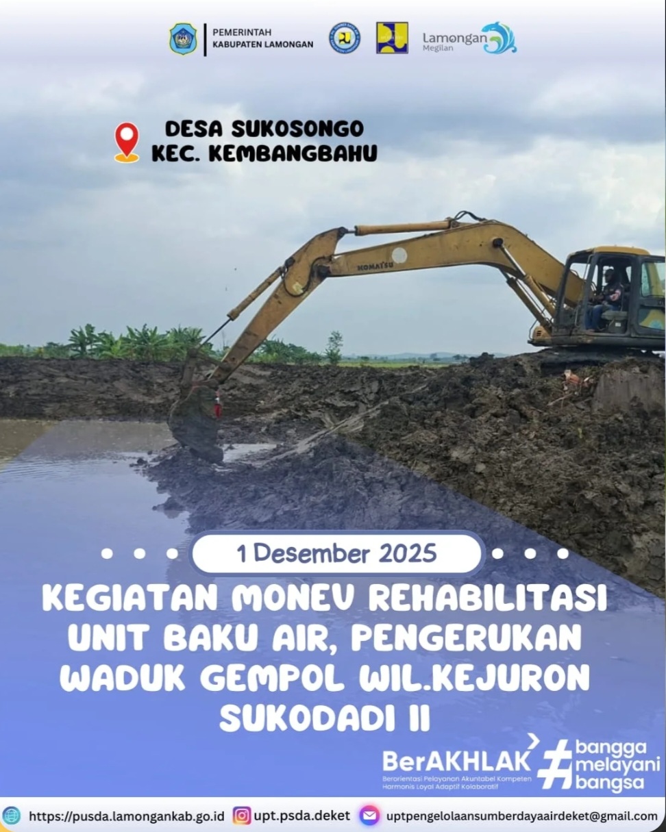 Foto: Kegiatan Monev Rehabilitasi Unit Baku Air, Pengerukan Waduk Gempol Wilayah Kejuron Sulodadi II