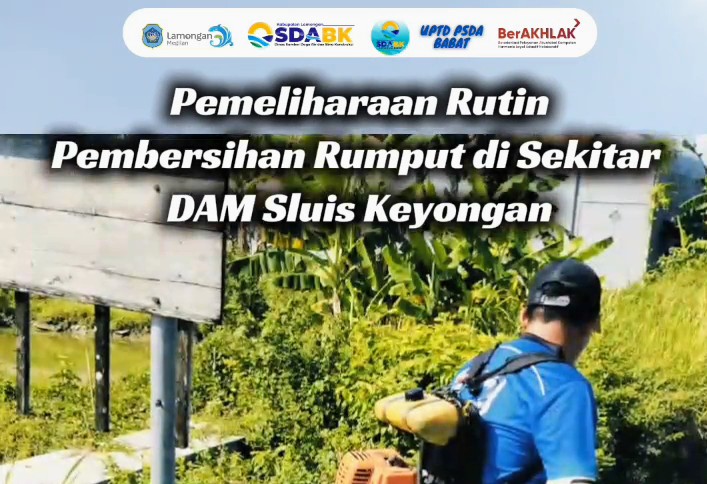 Foto: UPTD PSDA Babat melaksanakan pembersihan rumput di sisi kanan dan kiri bangunan pintu air DAM Sluis Keyongan
