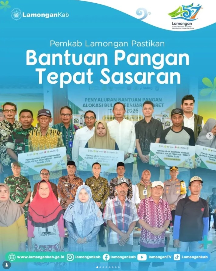 Foto: Pemerintah Kabupaten Lamongan terus memastikan ketahanan pangan masyarakat tetap terjaga melalui penyaluran bantuan pangan dari cadangan pangan pemerintah.