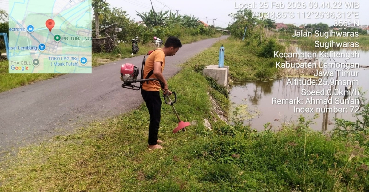 Foto: Pemeliharaan Infrastruktur Pengairan melalui Pemotongan Rumput di Pintu Air 2 Waduk Palangan