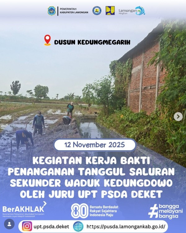 Foto: Kegiatan kerja Bakti Penanganan Tanggul Saluran Sekunder Waduk Kedungdowo oleh Juru UPT PSDA Deket