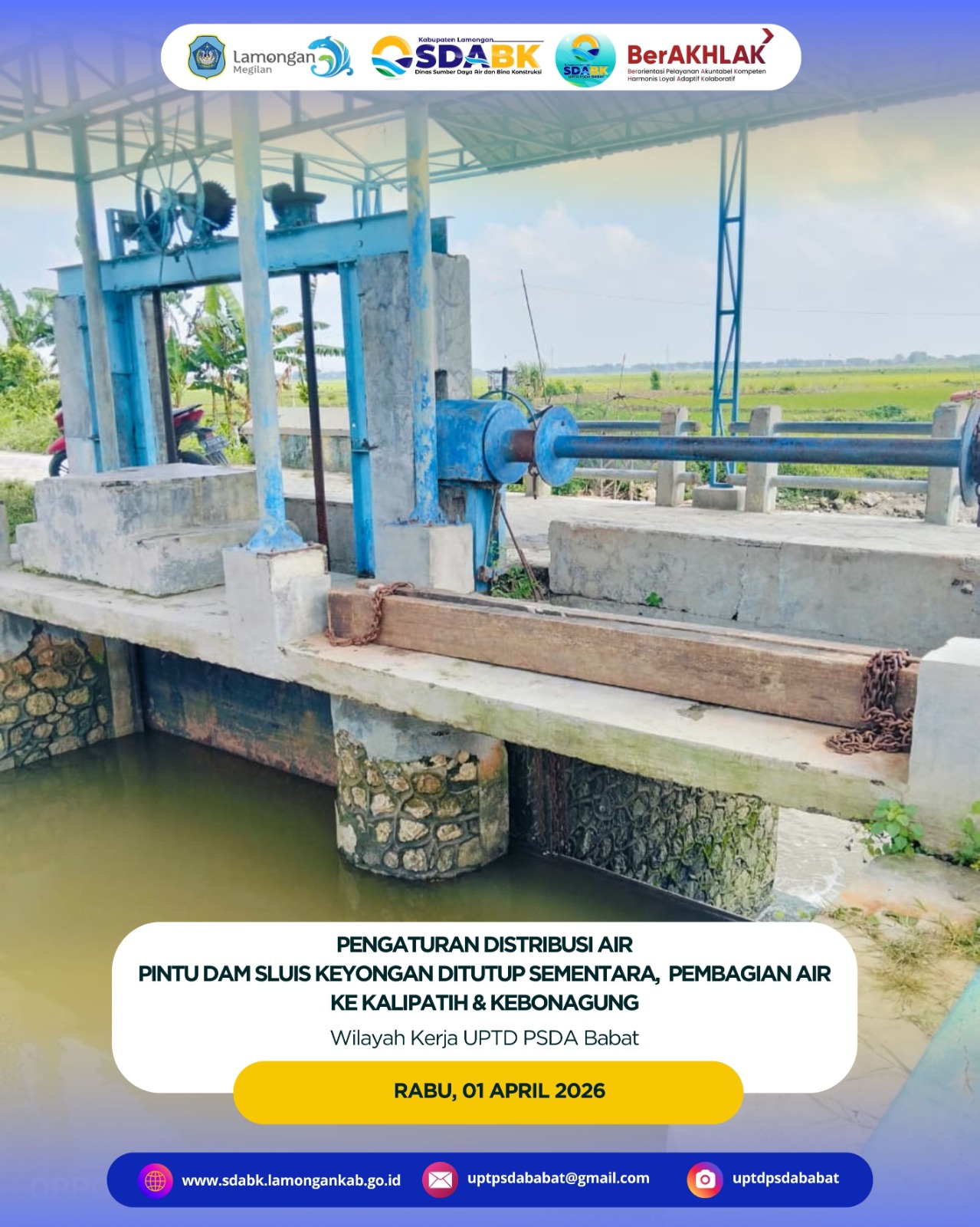 Foto: Pengaturan Distribusi Air Daerah Irigasi Sluis Keyongan