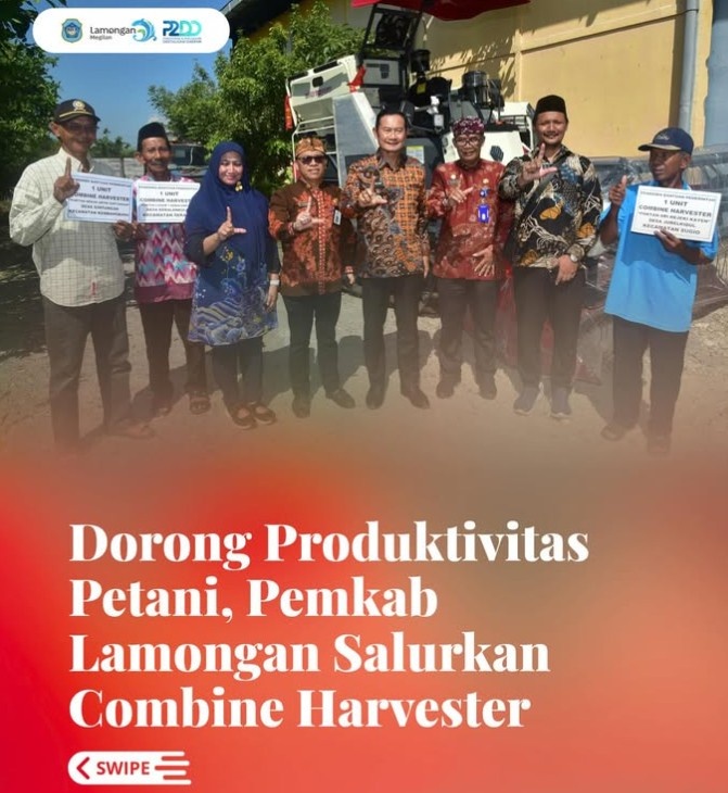 Foto: Dorong Produktivitas Petani, Pemkab Lamongan Salurkan Combine Harvester