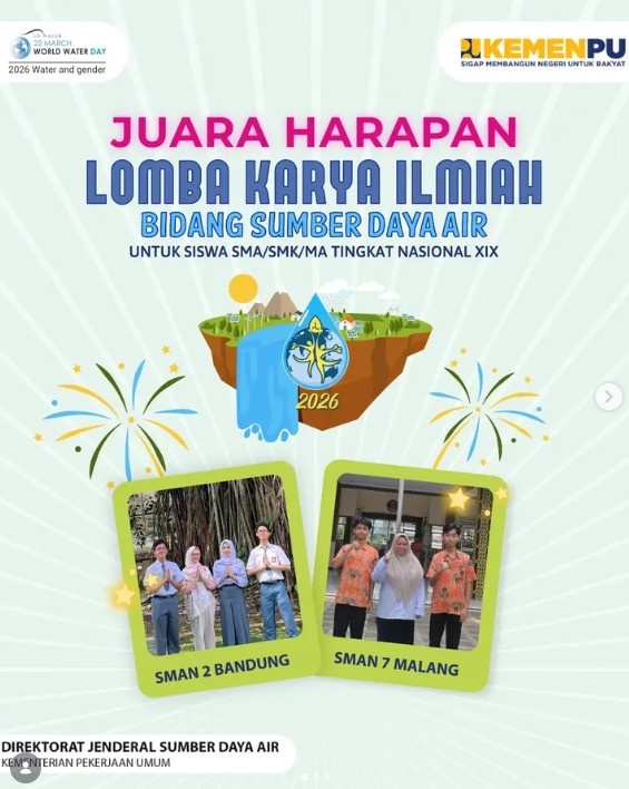 Foto: Selamat kepada para Juara Harapan Lomba Karya Ilmiah Bidang Sumber Daya Air Tingkat Nasional XIX Tahun 2026