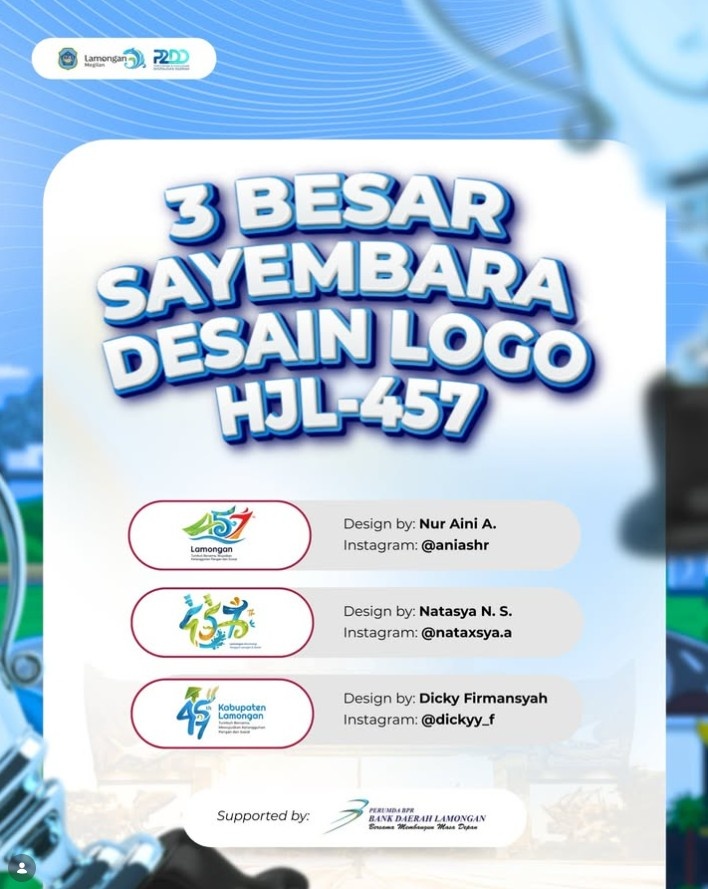 Foto: Setelah melalui proses seleksi yang panjang, dari 10 karya terbaik yang telah terpilih sebelumnya, kini saatnya kami mengumumkan 3 karya terbaik Sayembara Logo Hari Jadi Lamongan ke-457!
