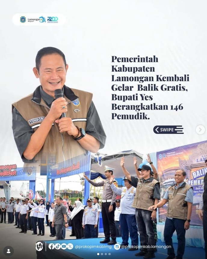 Foto: Pemerintah Kabupaten Lamongan Kembali Gelar Balik Gratis, Bupati Yes Berangkatkan 146 Pemudik.