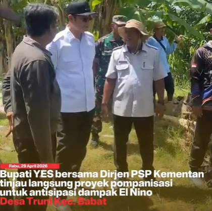 Foto: Antisipasi Dampak El Nino, Bupati YES Tinjau Pelaksanaan Pompanisasi di Desa Truni Kec. Babat untuk Keberlangsungan Pertanian