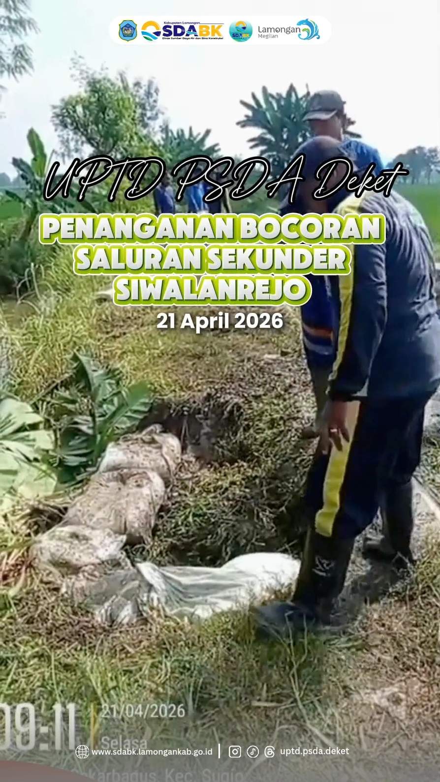 Foto: Penanganan Darurat Kebocoran pada Saluran Sekunder yang Mengarah ke Wilayah Siwalanrejo