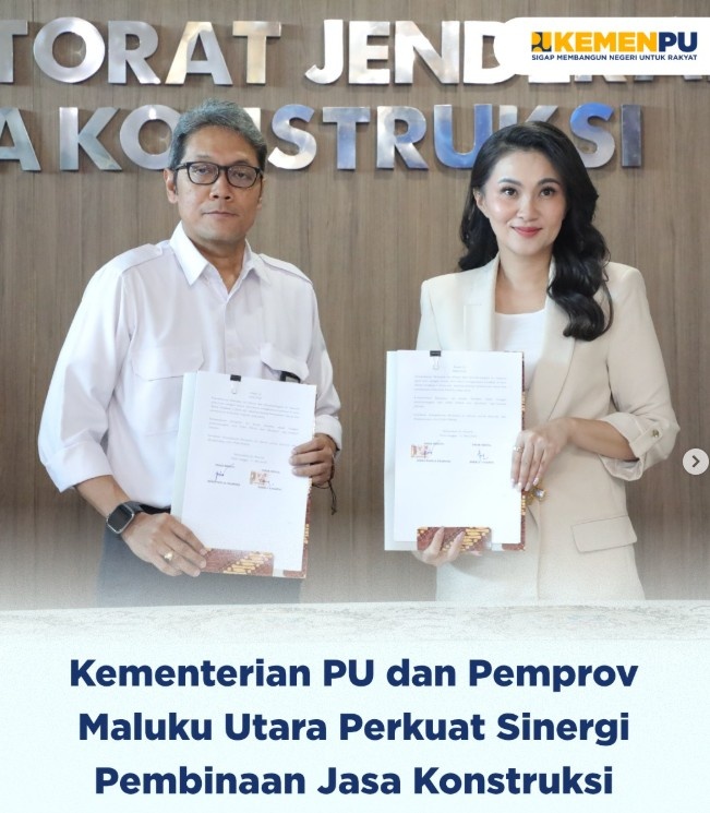 Foto: Kementerian PU melalui Ditjen Bina Konstruksi bersama Pemerintah Provinsi Maluku Utara memperkuat sinergi pembinaan dan pengawasan jasa konstruksi melalui audiensi dan penandatanganan Kesepakatan Bersama