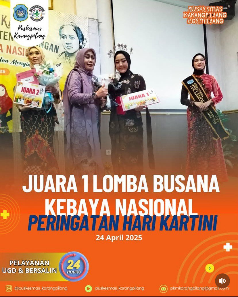 Foto: Prestasi Puskesmas Karangpilang: Juara 1 Lomba Busana Kebaya Nasional Peringatan Hari Kartini 2025