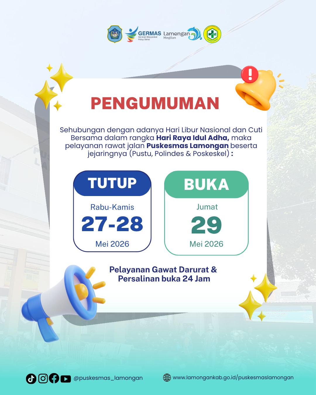Foto: PENGUMUMAN PELAYANAN SELAMA LIBUR NASIONAL DAN CUTI BERSAMA IDUL ADHA