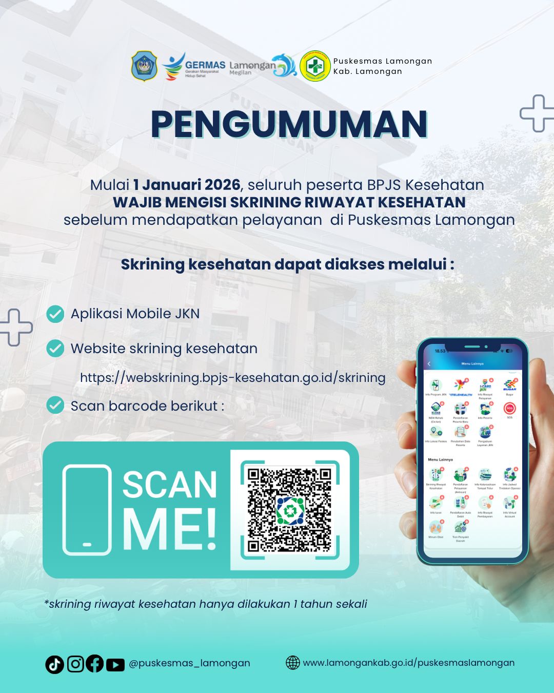 Pengumuman Wajib Mengisi Skrining Riwayat Kesehatan