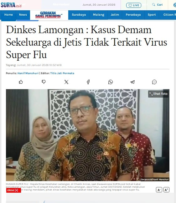 Foto: Dinkes Lamongan : Kasus Demam Sekeluarga di Jetis tidak terkait virus super flu