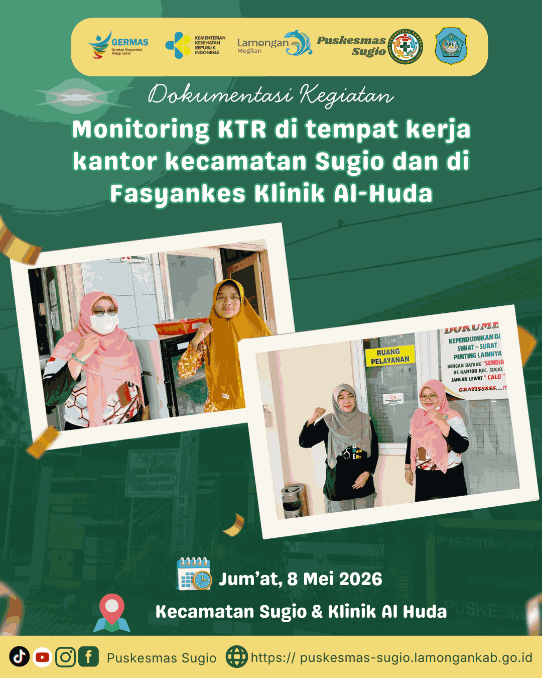 Wujudkan Lingkungan Kerja Sehat, Puskesmas Sugio Laksanakan Monitoring Kawasan Tanpa Rokok di Lintas Sektor