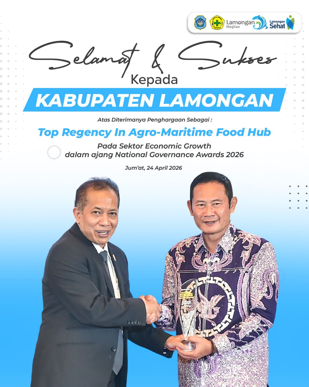 Foto: Lamongan Raih Penghargaan Nasional Top Regency in Agro-Maritime Food Hub 2026