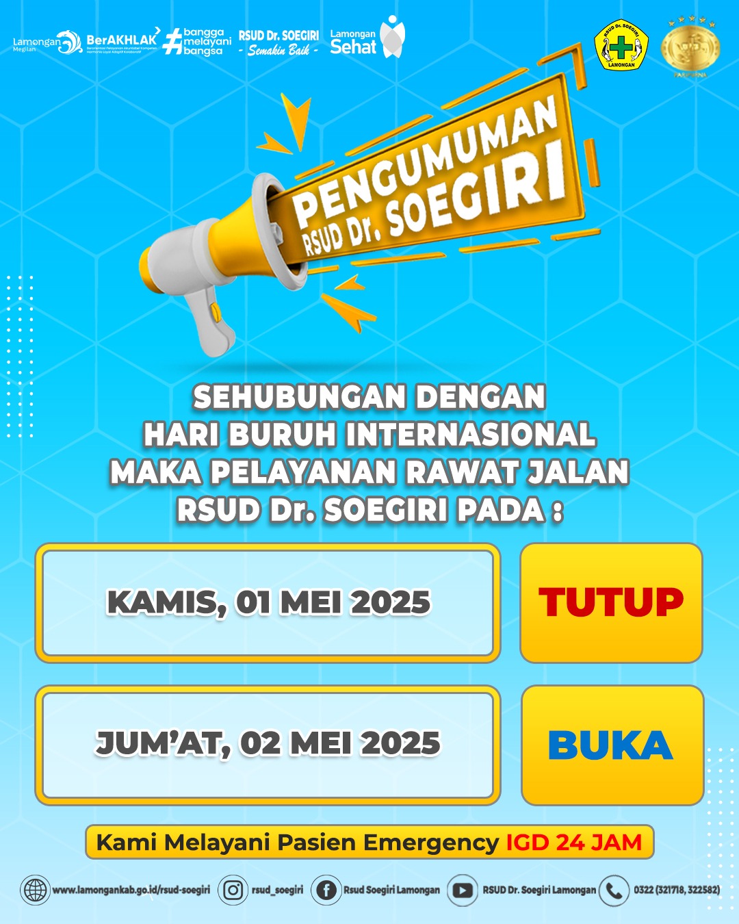 PENGUMUMAN PELAYANAN RSUD Dr. SOEGIRI